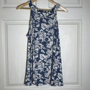 Fortune + Ivy Floral Sleeveless Top Blue White Casual Blouse
